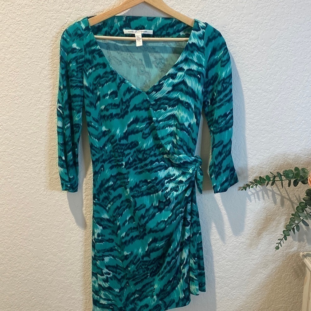 𝅺Diane von Furstenberg Turquoise Oletta Silk Faux Wrap Dress